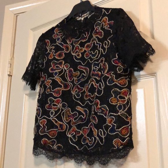 Zara Embroidered Lace and Velvet Top - Picture 3 of 8
